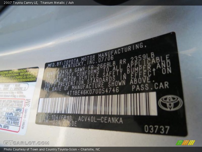Titanium Metallic / Ash 2007 Toyota Camry LE