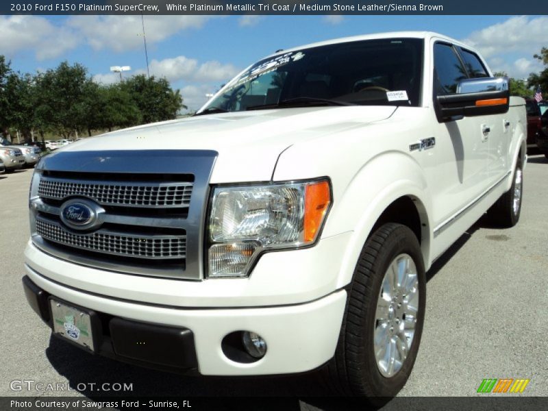 White Platinum Metallic Tri Coat / Medium Stone Leather/Sienna Brown 2010 Ford F150 Platinum SuperCrew