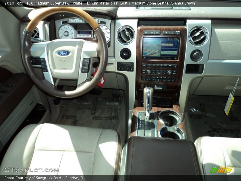 White Platinum Metallic Tri Coat / Medium Stone Leather/Sienna Brown 2010 Ford F150 Platinum SuperCrew