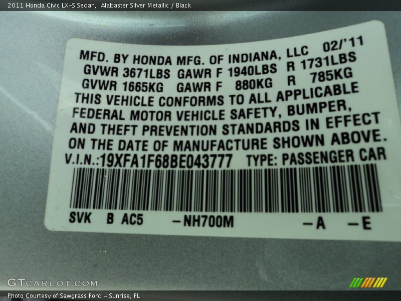 Alabaster Silver Metallic / Black 2011 Honda Civic LX-S Sedan