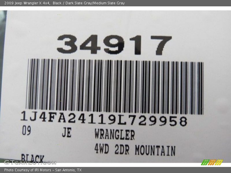 Black / Dark Slate Gray/Medium Slate Gray 2009 Jeep Wrangler X 4x4