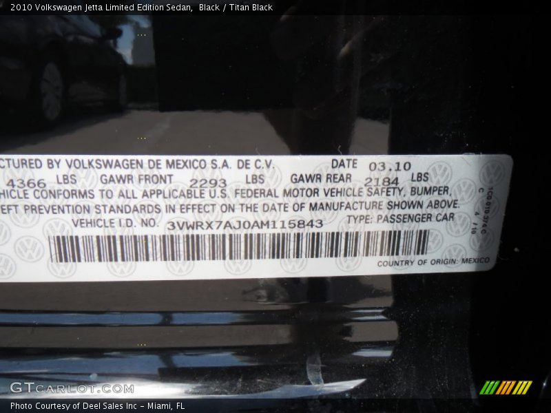 Black / Titan Black 2010 Volkswagen Jetta Limited Edition Sedan