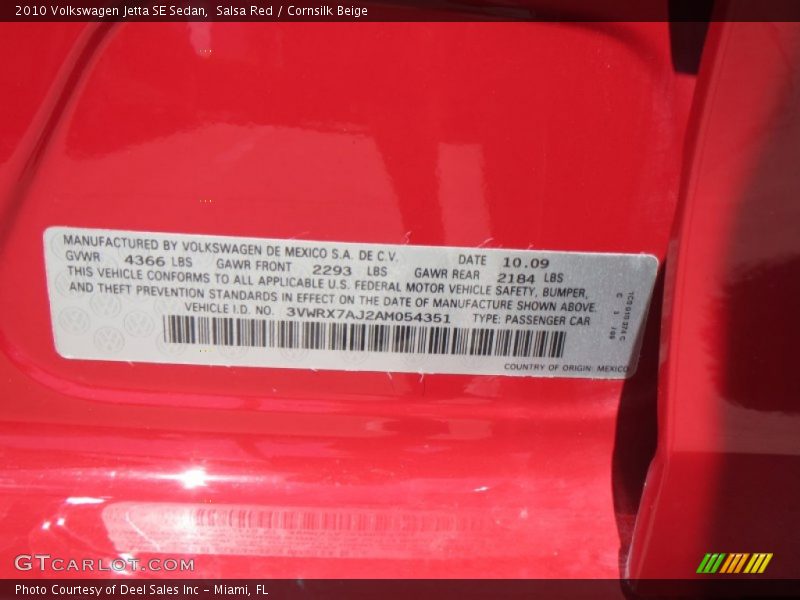 Salsa Red / Cornsilk Beige 2010 Volkswagen Jetta SE Sedan
