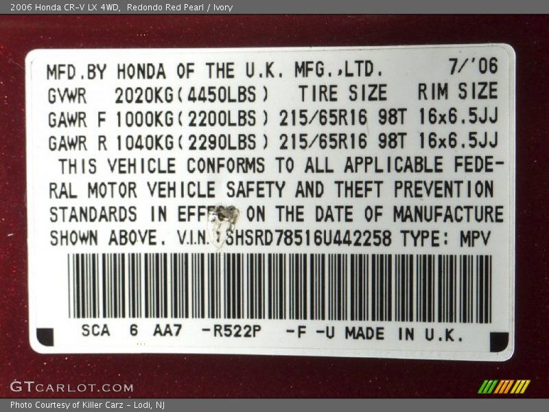Redondo Red Pearl / Ivory 2006 Honda CR-V LX 4WD