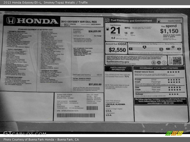 Smokey Topaz Metallic / Truffle 2013 Honda Odyssey EX-L
