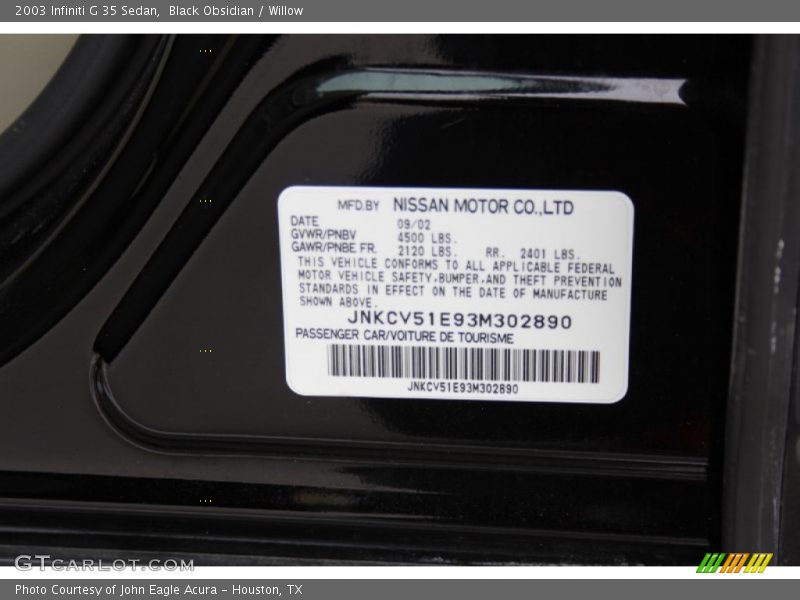 Black Obsidian / Willow 2003 Infiniti G 35 Sedan