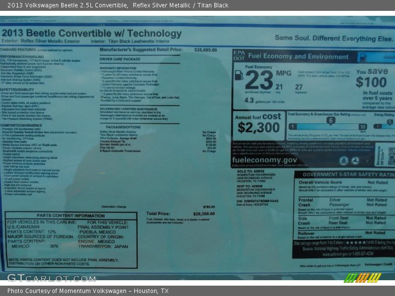 Reflex Silver Metallic / Titan Black 2013 Volkswagen Beetle 2.5L Convertible