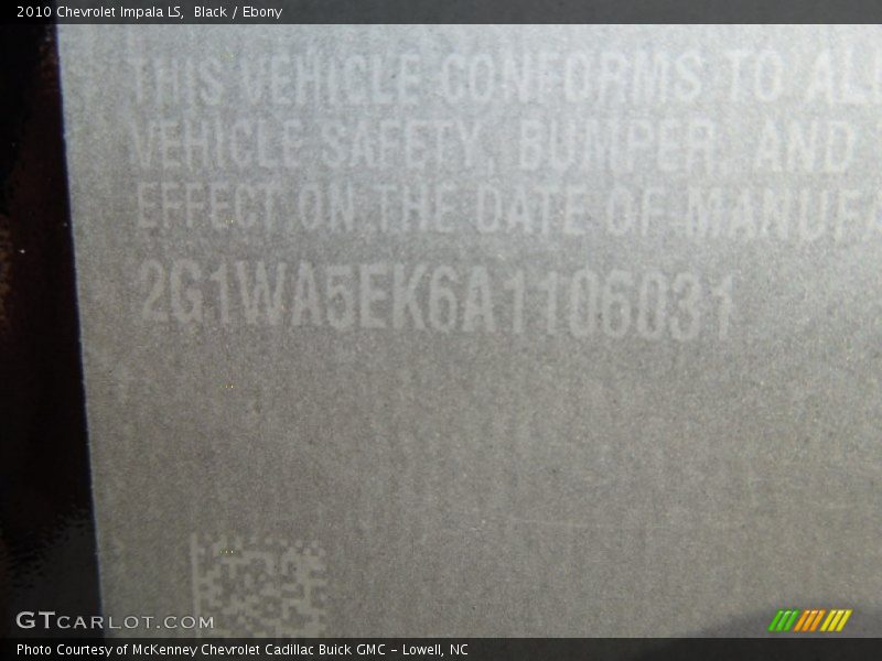 Black / Ebony 2010 Chevrolet Impala LS