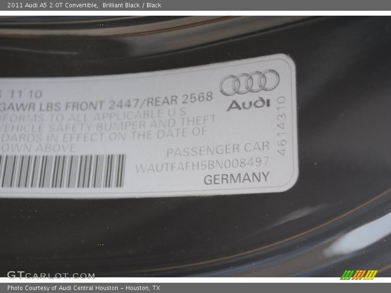 Brilliant Black / Black 2011 Audi A5 2.0T Convertible