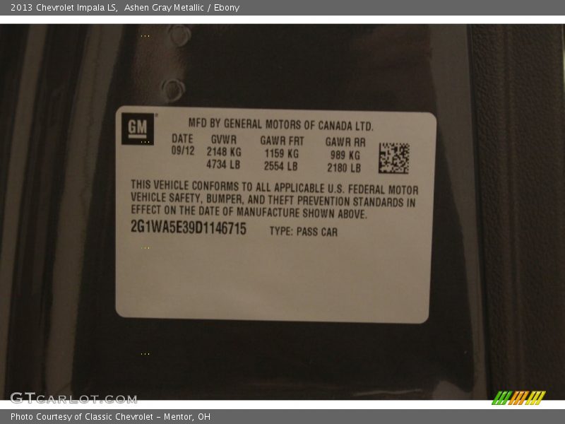 Ashen Gray Metallic / Ebony 2013 Chevrolet Impala LS