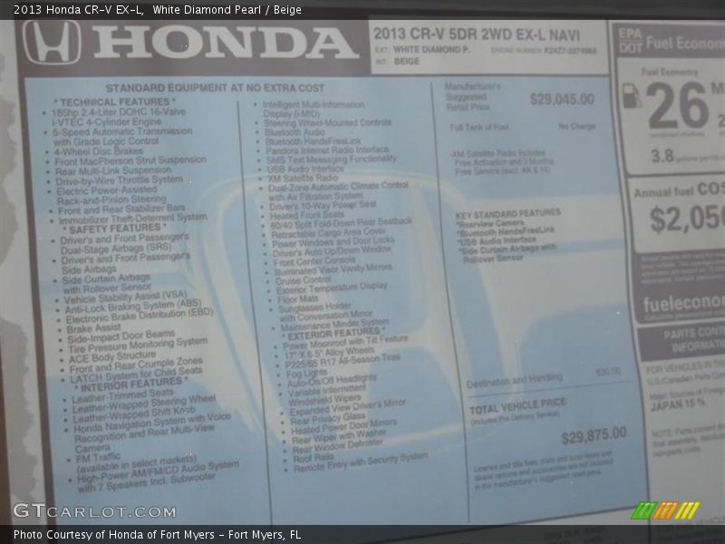 White Diamond Pearl / Beige 2013 Honda CR-V EX-L