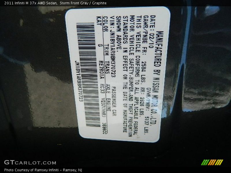 Storm Front Gray / Graphite 2011 Infiniti M 37x AWD Sedan