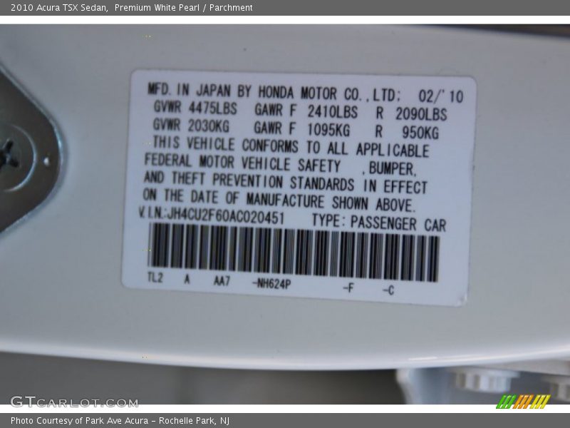 Premium White Pearl / Parchment 2010 Acura TSX Sedan