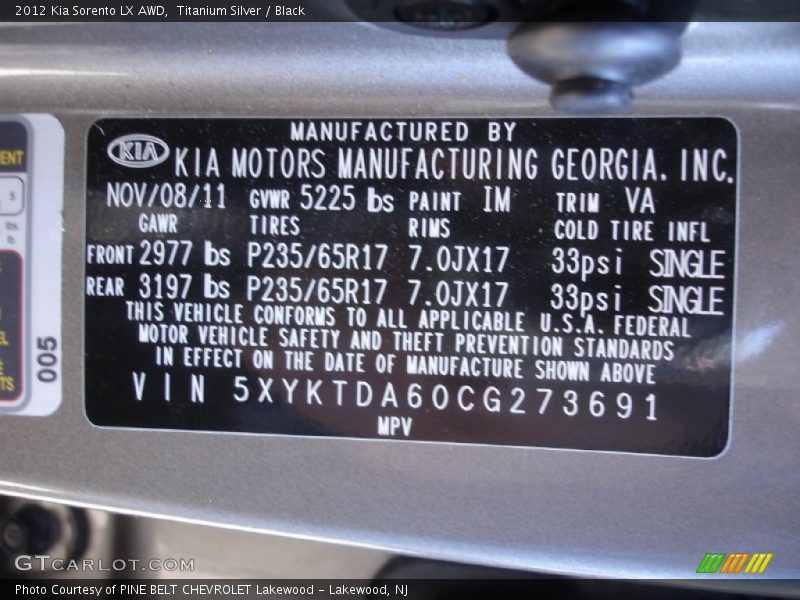 Titanium Silver / Black 2012 Kia Sorento LX AWD