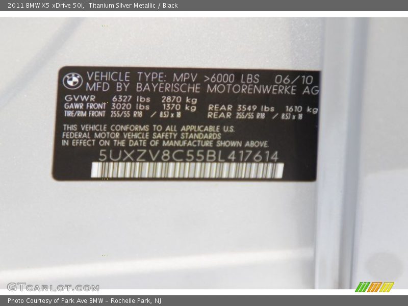 Titanium Silver Metallic / Black 2011 BMW X5 xDrive 50i