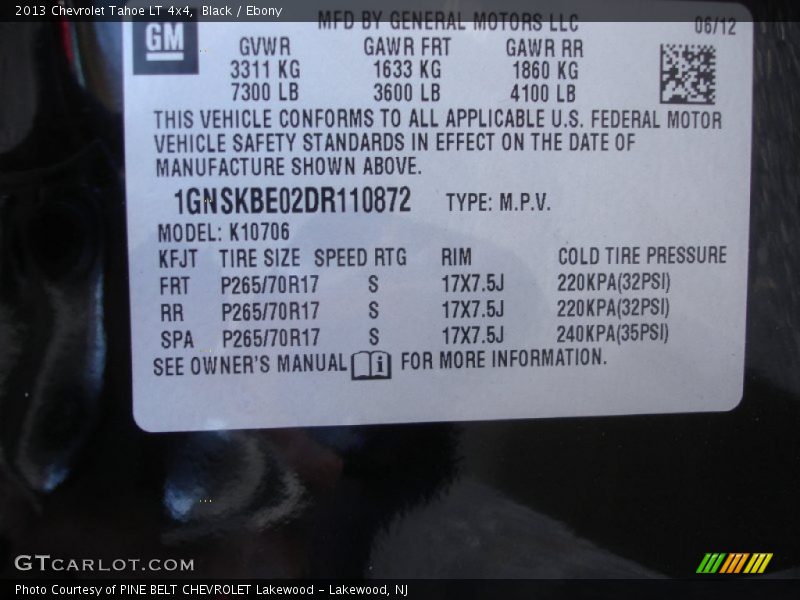 Black / Ebony 2013 Chevrolet Tahoe LT 4x4