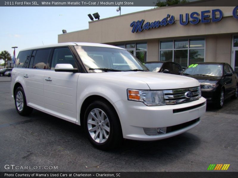 White Platinum Metallic Tri-Coat / Medium Light Stone 2011 Ford Flex SEL