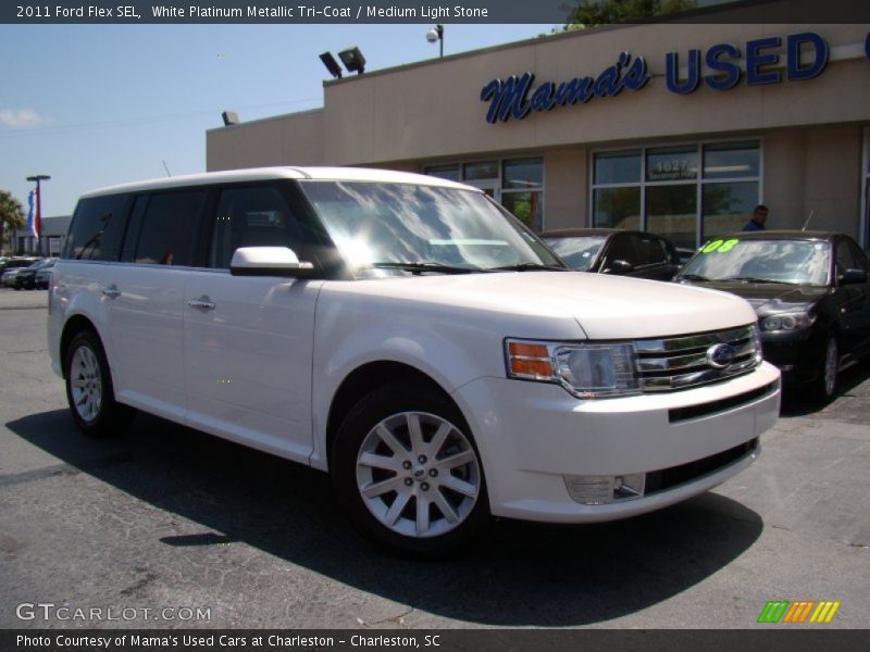 White Platinum Metallic Tri-Coat / Medium Light Stone 2011 Ford Flex SEL