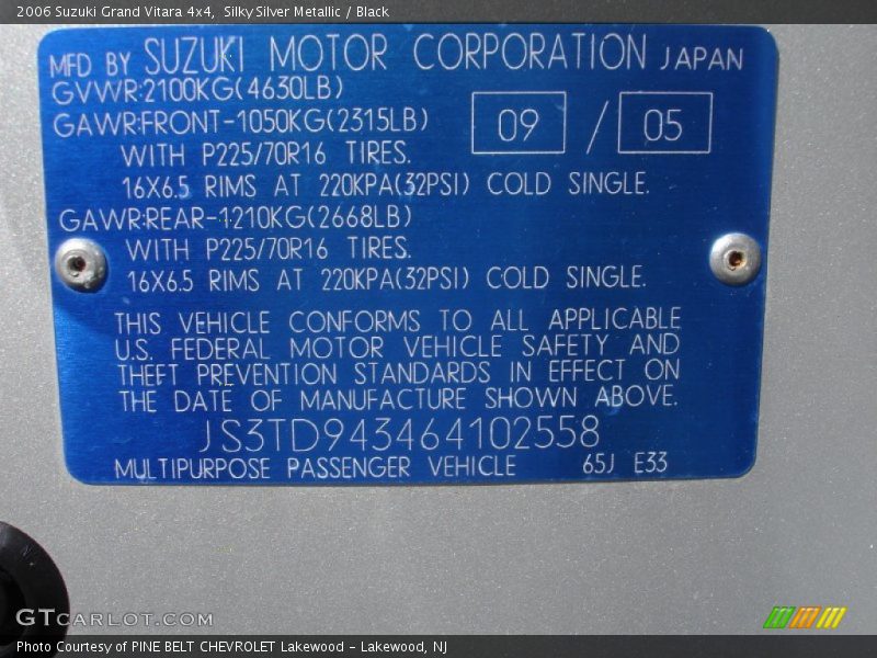 Silky Silver Metallic / Black 2006 Suzuki Grand Vitara 4x4