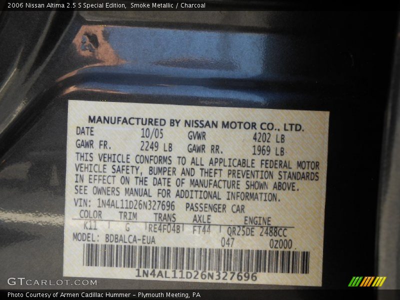 Smoke Metallic / Charcoal 2006 Nissan Altima 2.5 S Special Edition