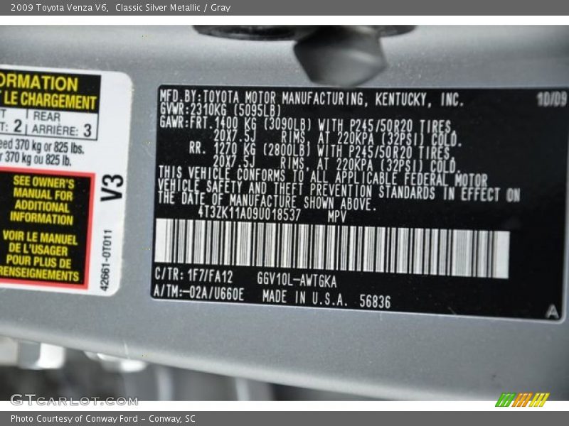 Classic Silver Metallic / Gray 2009 Toyota Venza V6
