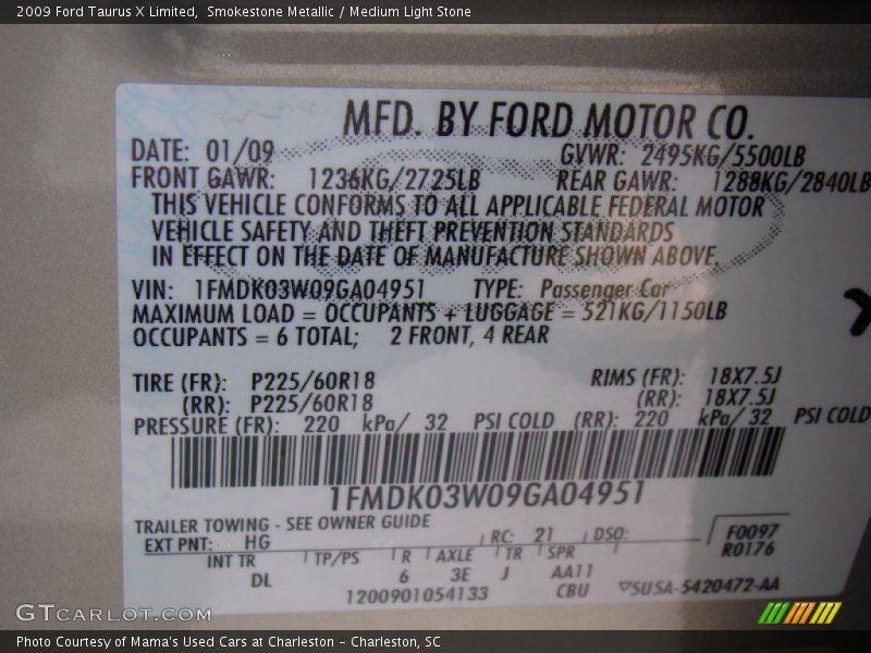 Smokestone Metallic / Medium Light Stone 2009 Ford Taurus X Limited