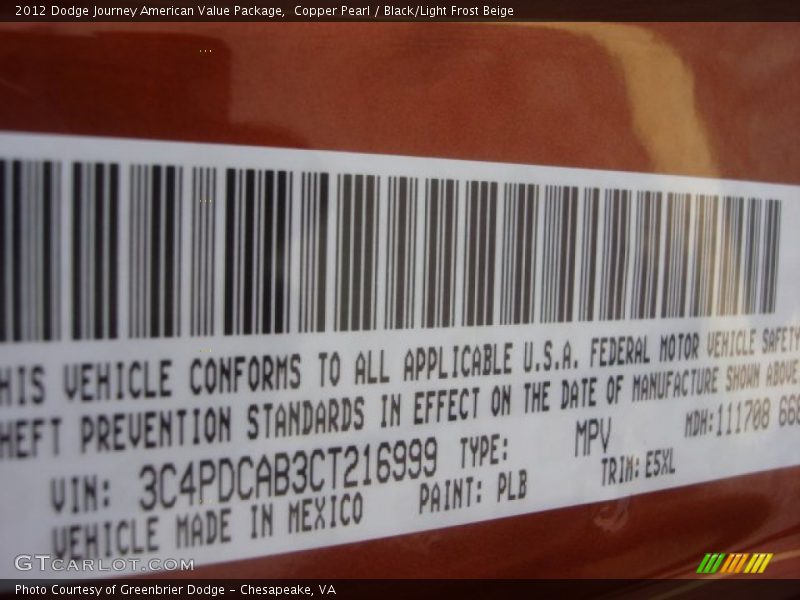 Copper Pearl / Black/Light Frost Beige 2012 Dodge Journey American Value Package