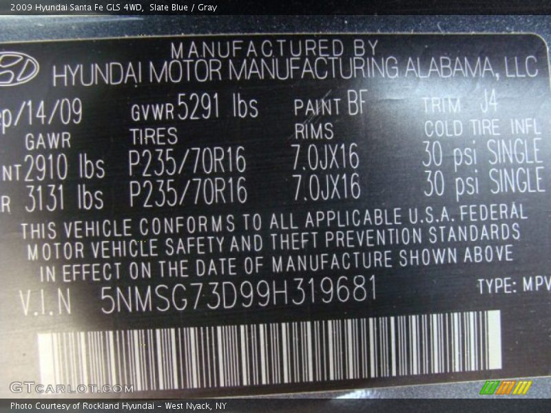 Slate Blue / Gray 2009 Hyundai Santa Fe GLS 4WD