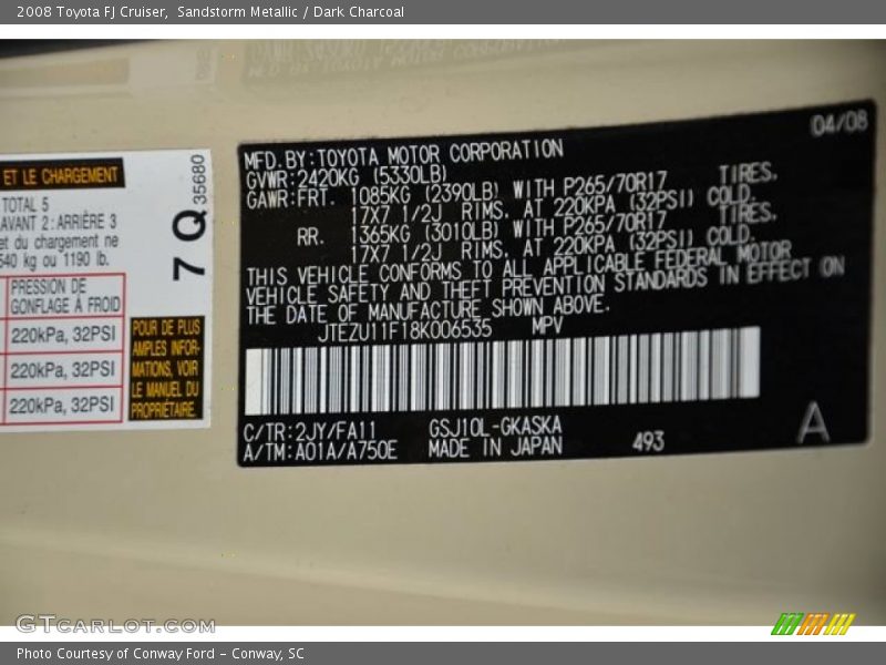 Sandstorm Metallic / Dark Charcoal 2008 Toyota FJ Cruiser