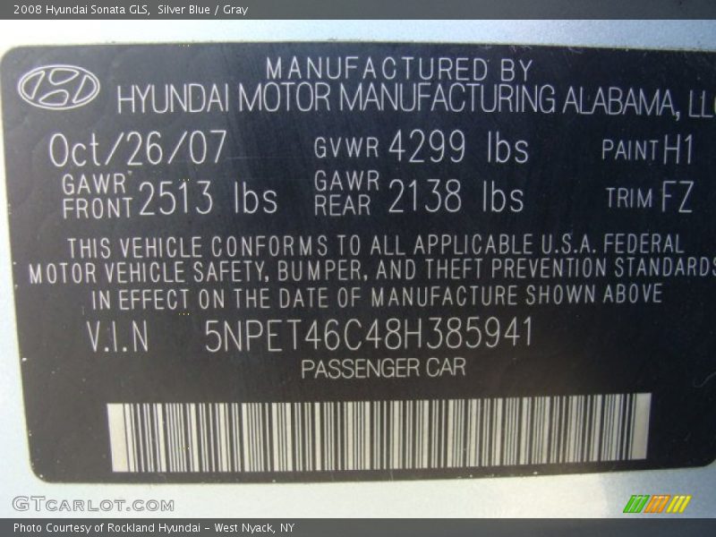 Silver Blue / Gray 2008 Hyundai Sonata GLS