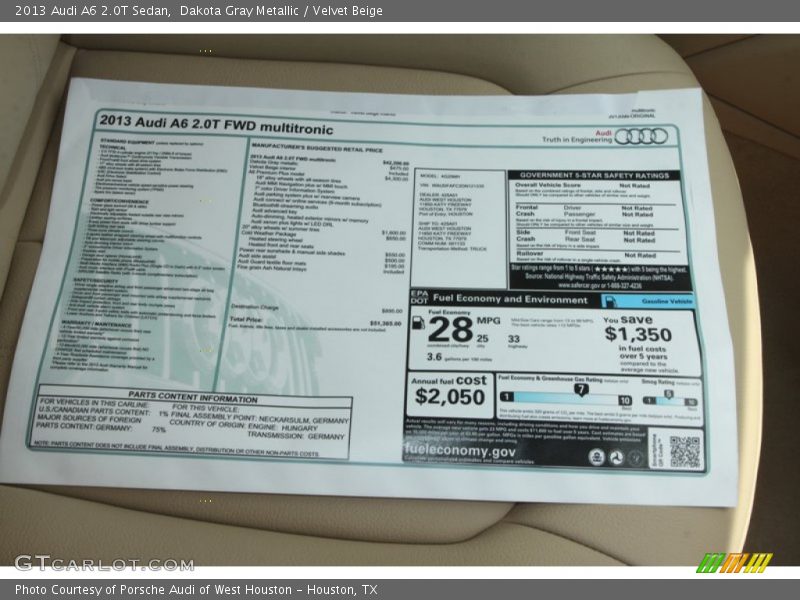 Dakota Gray Metallic / Velvet Beige 2013 Audi A6 2.0T Sedan