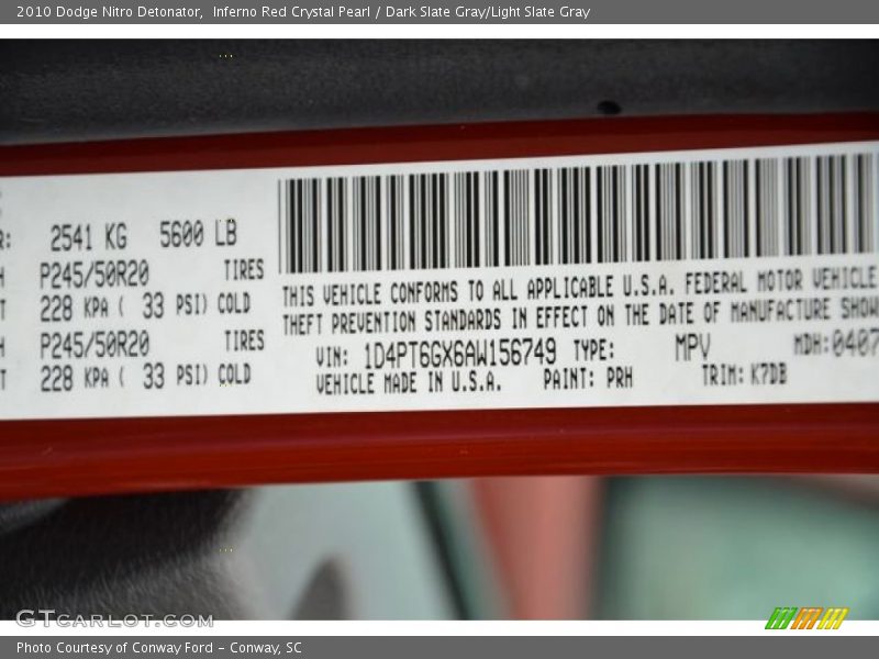2010 Nitro Detonator Inferno Red Crystal Pearl Color Code PRH