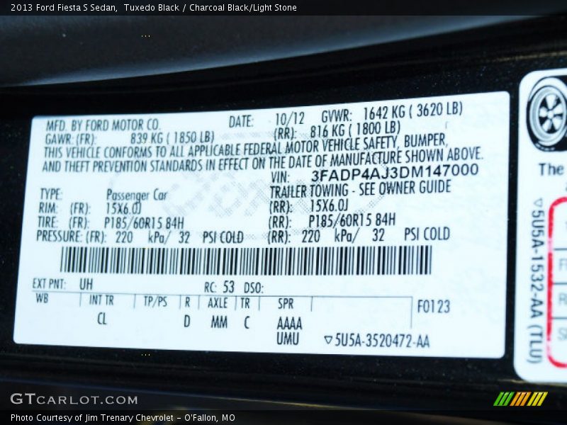 Tuxedo Black / Charcoal Black/Light Stone 2013 Ford Fiesta S Sedan