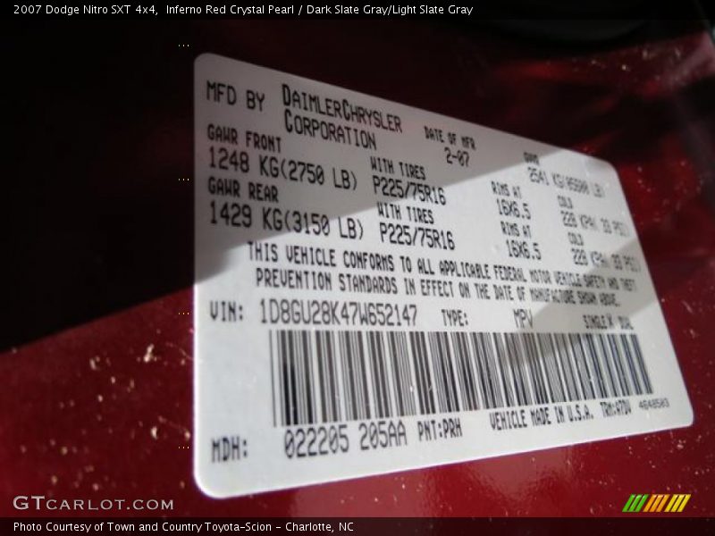 Inferno Red Crystal Pearl / Dark Slate Gray/Light Slate Gray 2007 Dodge Nitro SXT 4x4