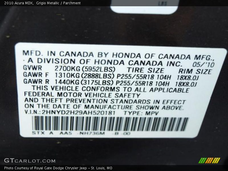 Grigio Metallic / Parchment 2010 Acura MDX