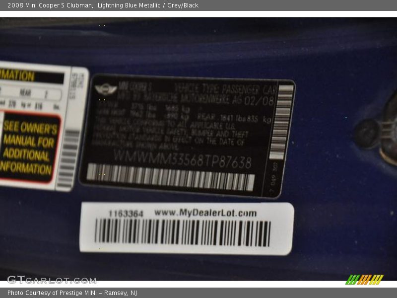 Lightning Blue Metallic / Grey/Black 2008 Mini Cooper S Clubman