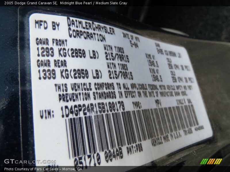 Midnight Blue Pearl / Medium Slate Gray 2005 Dodge Grand Caravan SE