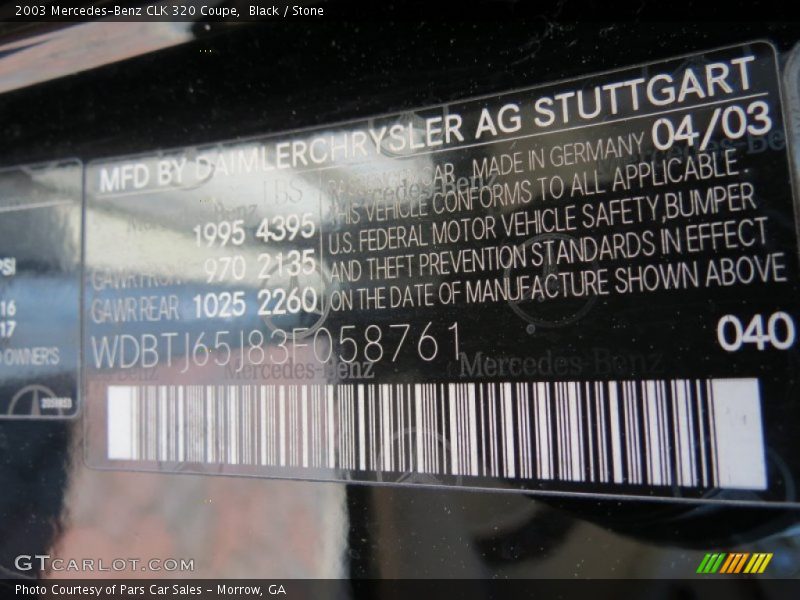 Black / Stone 2003 Mercedes-Benz CLK 320 Coupe