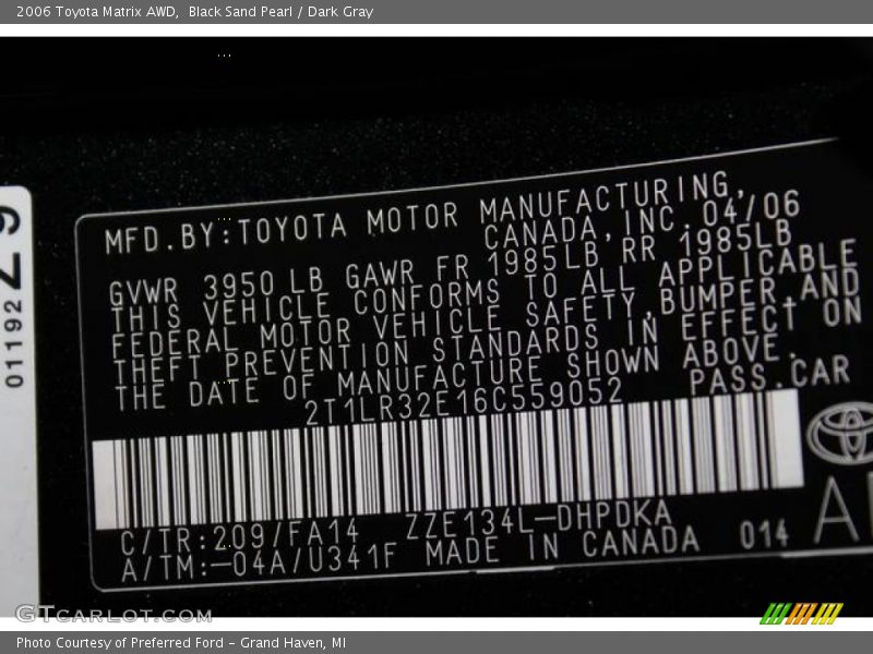 Black Sand Pearl / Dark Gray 2006 Toyota Matrix AWD