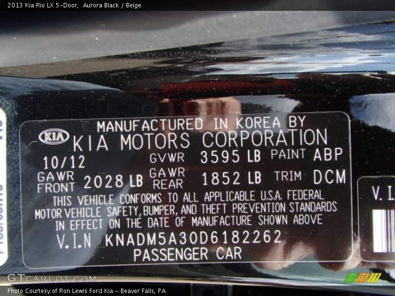 Aurora Black / Beige 2013 Kia Rio LX 5-Door