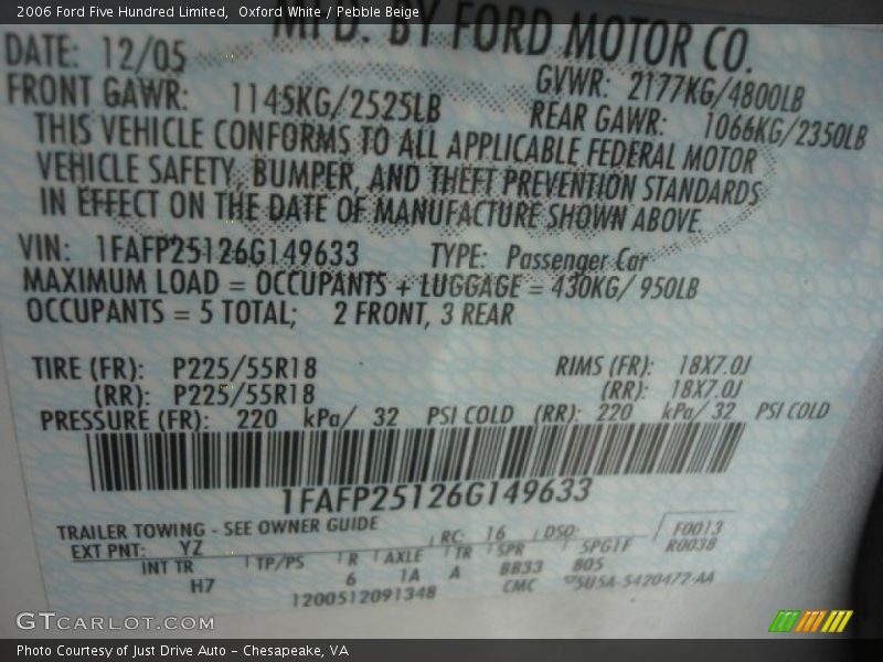 Oxford White / Pebble Beige 2006 Ford Five Hundred Limited