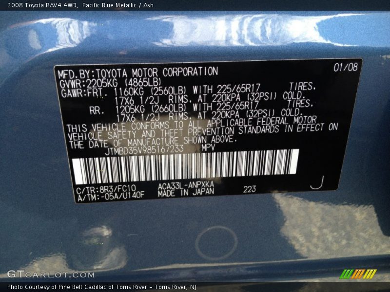 Pacific Blue Metallic / Ash 2008 Toyota RAV4 4WD
