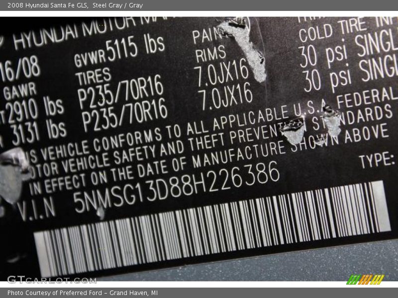 Steel Gray / Gray 2008 Hyundai Santa Fe GLS