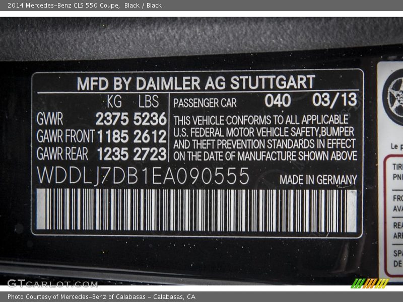 2014 CLS 550 Coupe Black Color Code 040
