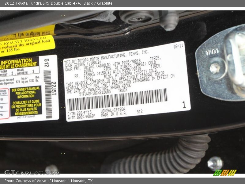 Black / Graphite 2012 Toyota Tundra SR5 Double Cab 4x4