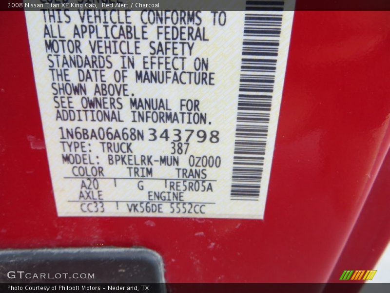 Red Alert / Charcoal 2008 Nissan Titan XE King Cab