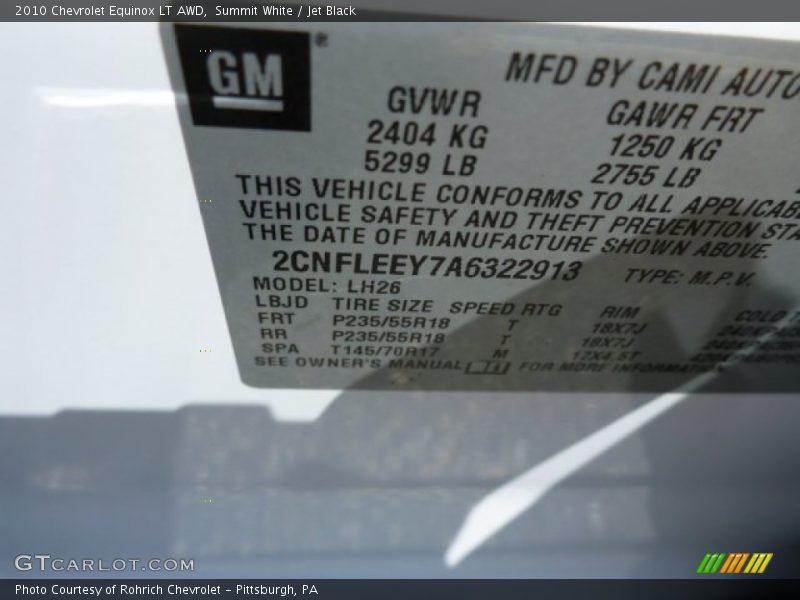 Summit White / Jet Black 2010 Chevrolet Equinox LT AWD