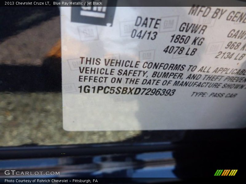 Blue Ray Metallic / Jet Black 2013 Chevrolet Cruze LT