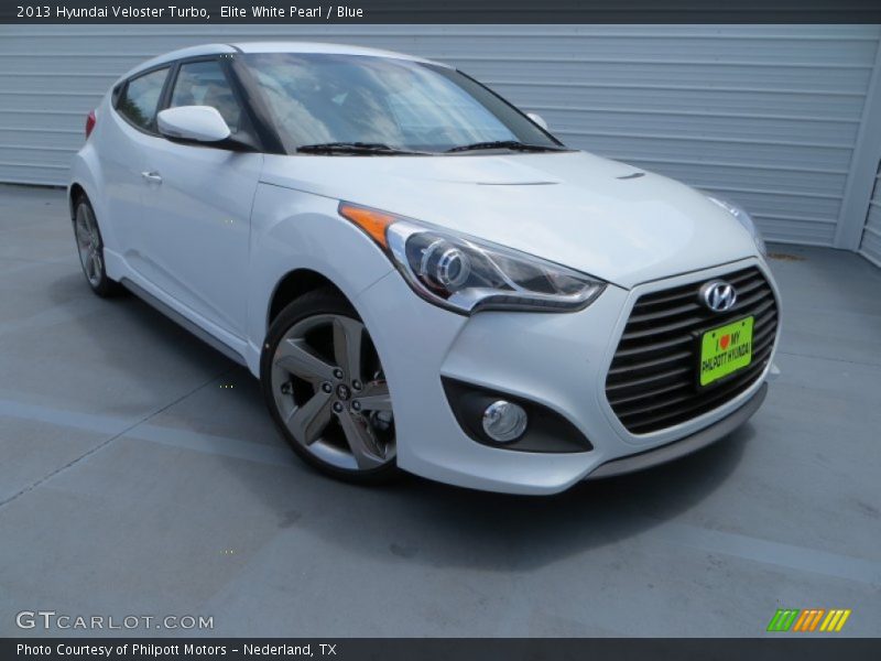 Elite White Pearl / Blue 2013 Hyundai Veloster Turbo