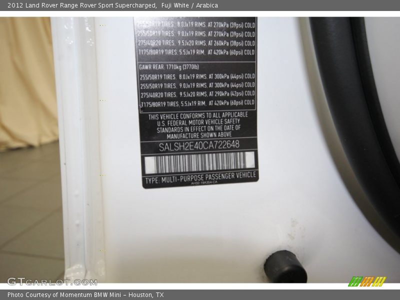 Fuji White / Arabica 2012 Land Rover Range Rover Sport Supercharged